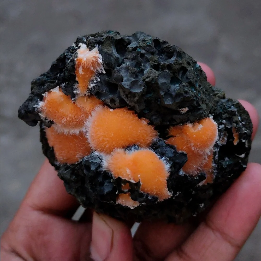 Orange Thomsonite Balls On Matrix, Natural Mineral Specimen From India
